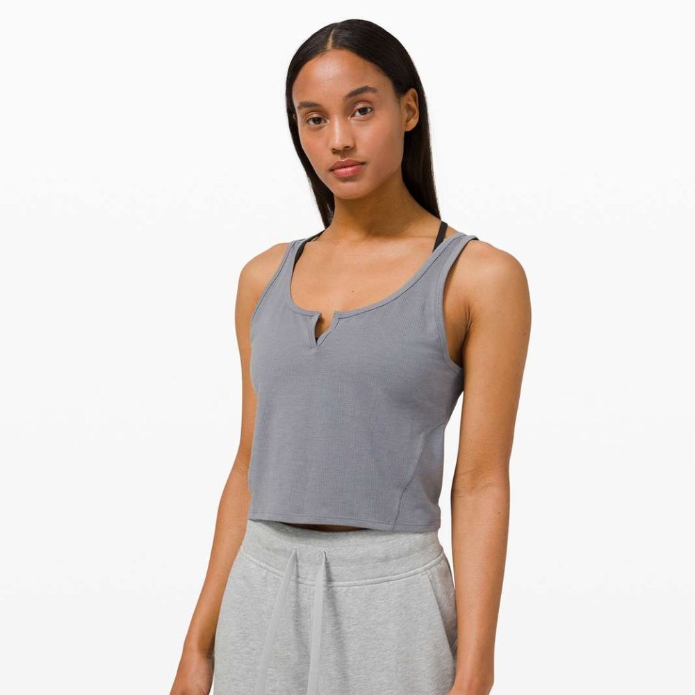 Lululemon Cropped Henley Tank Top Heather Grey NWT Size 6